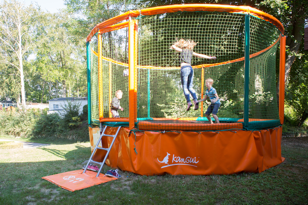 Trampoline in the playground of the Pré des moines campsite
